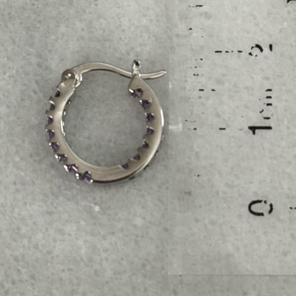 New Item! Sterling Silver Purple Princess Thick Crystal Hoop Earrings - Picture 2 of 5